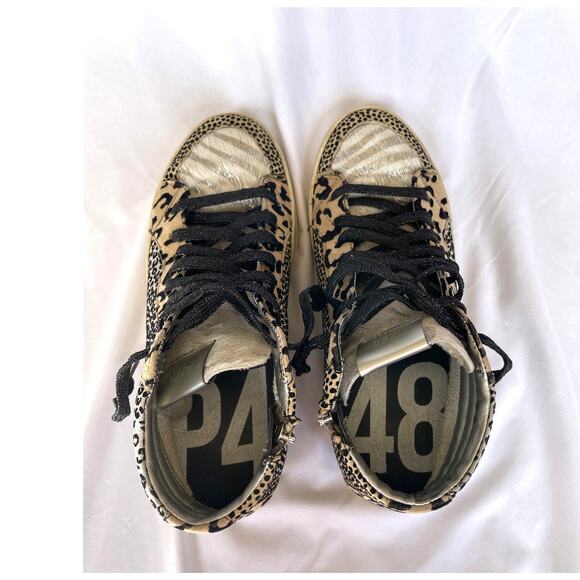P448 Animal Print Skate Lace-Up High-Top Sneakers, EU 39, US 8.5 Leopard Cheetah - Picture 3 of 6